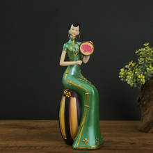 Home Decoration Resin Traditional Chinese Music Beauty Sculputure Green Cheongsam Women Status Room Ornament People Figurines 2024 - buy cheap