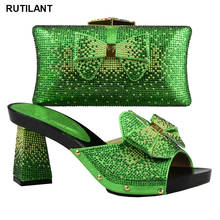 Conjunto de zapatos y bolsos africanos para mujer, calzado y bolso italianos decorados con diamantes de imitación, zapatos nigerianos y Bolsa, Color verde, 2017 2024 - compra barato