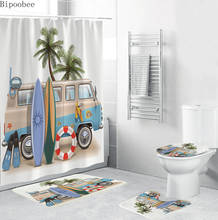 Bipoobee Seaside Vacation Bus Shower Curtain Waterproof Beach Bathroom Curtains Set Non Slip Toilet Cover Rugs Mat with 12 Hooks 2024 - buy cheap