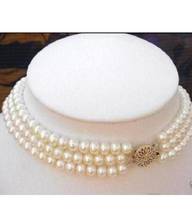 Jewelry Free Shipping  Real charming south set 3 Strand 7-8MM natural White Pearl Choker Necklace 17"18"19" 2024 - buy cheap