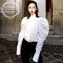 Blusa feminina estilo palácio, camisa branca de manga bufante para mulheres 2024 - compre barato