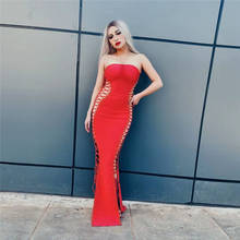 2020 New Strapless Hollow Out Ankle Length Red Bandage Dress Elegant Celebrity Party Bodycon Dress Vintage vestios Bandagem 2024 - buy cheap