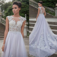 Scoop Neck Lace Appliques Wedding Dresses Buttons Back Sleeveless See Through Bride Wedding Gown Spring Ladies Wedding Wear 2024 - buy cheap