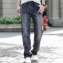 Calça jeans masculina solta, calça jeans reta casual masculina plus size 42 preta 2024 - compre barato