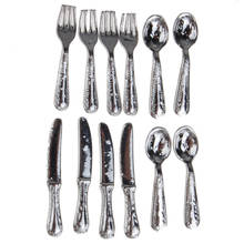 12pcs 1/12 Miniature Stainless Steel Tableware Attached to Dollhouse 2024 - buy cheap