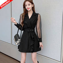 Black Blazer Dress Notched Workwear Plain Fit and Flare Mini Dresses Women Autumn Rufffled Blet Elegant Dress 2906 2024 - buy cheap