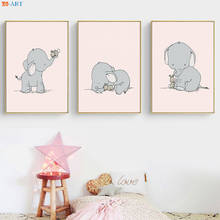 Elephant Bunny Print Cartoon Poster Cute Canvas Painting Pink and Gray Wall Art Baby Girl Room Decoration Picture Nursery Decor 2024 - buy cheap