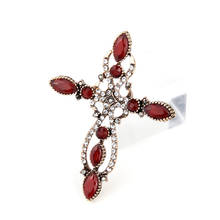 Sunspicems Red Tears Cross Brooch Pins for Women Flower Crystal Broches Brooches Retro Gold Color God Gift 2024 - buy cheap