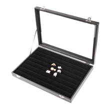 Expositor com pingente em anel, 1 peça, imitação de couro e madeira, caixa com retângulo de vidro, preto 2024 - compre barato
