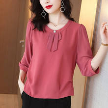 Women's Spring Autumn Style Chiffon Blouse Shirt Women's O-Neck Loose Solid Color Korean Elegant Loose Tops SP1297 2024 - buy cheap