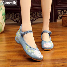 Veowalk Chinese Embroidered Women Denim Ballet Flats Retro Vintage Ladies Casual Soft Canvas Comfortable Walking Driving Shoes 2024 - buy cheap