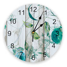 Vintage Wood Textured Green Flowers Clocks Wall Home Decoration Modern Kitchen Teen Room Bedroom Living Room Decor Wall Clock 2024 - buy cheap