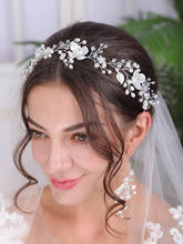 Elegant Wedding Headband Silver Flower Crystal Pearl Hair Ornaments Prom Party Headpieces Women Hair Accessories Bridal Headwear 2024 - buy cheap