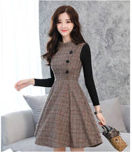 Autumn Winter Dress Women 2019 New Fashion Plaid Woolen Dress Stitching Slim Large size Long sleeves Women Office Dress 2024 - buy cheap
