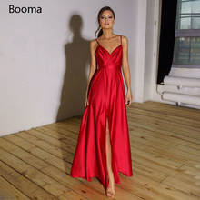 Simple Red V-Neck Prom Dresses Spaghetti Straps Ruched High Split Long Formal Gowns Open Back Sleeveless A-Line Evening Dresses 2024 - buy cheap