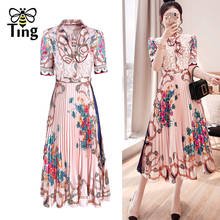 Tingfly-vestido de fiesta largo plisado con estampado Floral, prenda de vestir elegante con botones, Estilo Vintage, para trabajo de oficina, talla grande ZA 2024 - compra barato