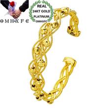 Hxomfc pulseiras abertas para festa, braceletes de moda europeia para mulheres e meninas, presente de casamento, contas de tricô e sorte de 24k be126 2024 - compre barato