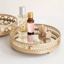 Golden Color Delicate Jewelry Storage Tray Glass Mirror Base Bedroom Desktop Cosmetic Decorative Organize Plate Storage Box 2024 - buy cheap