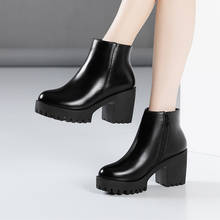 Plus Size 32-43 Block Heel Platform Boots Ladies Ankle Boots Leather 2022 Fall Winter High Heels Boots Women Shoes Fur Plush 2024 - buy cheap