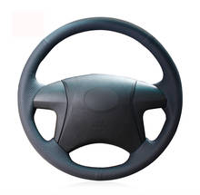 -Negro de punto de cuero genuino protector para volante de coche para Toyota Highlander Camry Isis Mark X Zio Premio Noah (Corolla) 2024 - compra barato