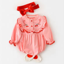 Spring Kids Girl Ruffled Collar Rompers Infant Baby Girl Newborn Cherry Embroidery Rompers Clothes Baby Girl Rompers 2024 - buy cheap