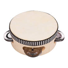 4Inch Wooden Hand Tambourine with Metal Single Row Jingles Polyester Drum Skin Tambourines Entertainment Musical Timbrel for kid 2024 - buy cheap