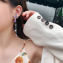 2020 Fashion Korean Shiny Butterfly Rhinestone Drop Earrings For Women Elegant Pearl Tassel Pendientes Party Jewelry 2024 - buy cheap