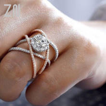 ZN новые роскошные Креативные Свадебные кольца с кристаллами крест-накрест для женщин, обручальные кольца из розового золота с цирконием, вечерние ювелирные изделия, подарки 2024 - купить недорого