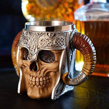 500ml Retro Resin Double Stainless Steel Beer Mug Skull Knight Halloween Coffee Cup Creative Tea Mug Pub Bar Decoration 2024 - buy cheap
