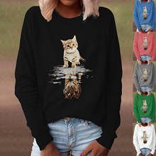 Outono inverno feminino moda de rua animal gato estampa tigre engraçado gola redonda moletom solto manga comprida pulôveres casuais tops 2024 - compre barato