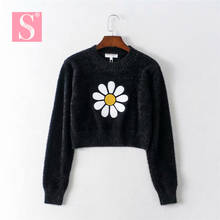 STVY Sun Flower Embroidery Women Sweaters 2019 Autumn Fashion Short Pullover Tops Long Sleeve O-neck Mohair Knitting Sweaters 2024 - buy cheap