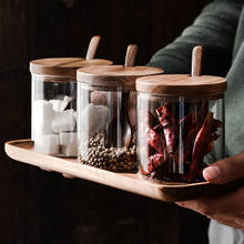 3 Pcs/Set Glass Spice Jars Seasoning Bottle Glass Sugar Pepper Storage Jar Salt Jars with Wooden Lid Spoon Kitchen Storage 2024 - buy cheap