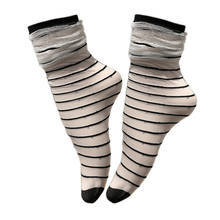 Meias femininas listradas coloridas, meias de malha fina do tornozelo, meias transparentes com elasticidade de seda 2024 - compre barato