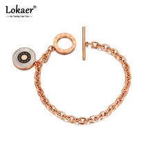 Lokaer pulseiras de titânio para mulheres, bracelete de aço inoxidável branco com invólucro de titânio para mulheres na moda, corrente boêmia com numerais romanos b20077 2024 - compre barato