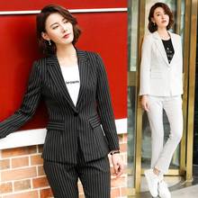 New 2020 Fashion Black Striped Blazer Women Pant Suits Office Ladies Business Suits Work Wear Clothes Sets 2024 - buy cheap