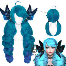 Peruca lol gwen para cosplay, peruca azul gradiente 83cm, longa cauda de cavalo, peruca para jogo de halloween cabelo sintético, resistente ao calor 2024 - compre barato