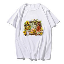 Camisa de impressão dos desenhos animados das mulheres dos desenhos animados do japão da estética do camiseta do girassol do verão 2024 - compre barato