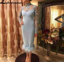 Elegant Tea Length Sheath Mother of the Bride Dresses High Neck Long Sleeve Evening Gowns 3D Flower Wedding Guest Dress 2024 - buy cheap