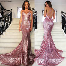 Rose Pink Sequins Prom Dress Spaghetti Strap Special Occasion Party Gown 2024 - buy cheap