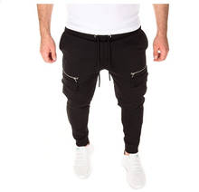 Pantalones deportivos informales con cremallera para hombre, chándal con cordón, Color sólido 2024 - compra barato