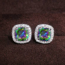 Fine Lady Earrring 2ct Rainbow AAAAA cz Silver color Party Wedding Stud Earrings for women lovers Jewelry 2024 - buy cheap