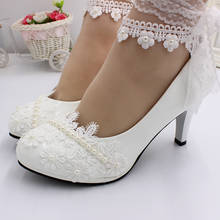 Baoyafang moda e doce vestido de casamento salto alto branco sapatos de casamento nupcial rendas sapatos de casamento 2024 - compre barato