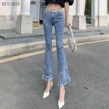 2021 New High Waist Flare Jeans For Women Plus Size Fashion Slim Pearls Beading Stretch Denim Pants Woman Vintage Tassel Jeans 2024 - buy cheap