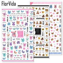 FlorVida 1PC Nail Art Stickers Cotton Teddy Bear Tips Flower Pattern Decals Design For Manicure Decorations Self-sticking Glue 2024 - buy cheap