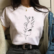 Creative Line Graphic T Shirts Women Harajuku Ulzzang Casual Female T-shirt Summer White Top Tee Korean Abstract Simple Tshirt 2024 - buy cheap