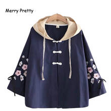 Merry Pretty-chaquetas básicas con bordado Floral para mujer, abrigos informales de algodón, manga de encaje de retazos con capucha, 2020 2024 - compra barato