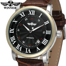 Classic Men WINNER Top Brand Gold Sport Wristwatches Self wind Automatic Mechanical Calendar Leather Watch Clock 2024 - buy cheap