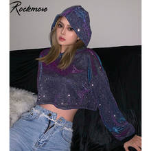 Rockmore-Sudadera corta con capucha de Lurex para mujer, Top corto de manga larga, ropa de calle de gran tamaño, estilo Harajuku 2024 - compra barato
