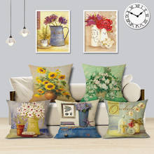 Romantic Love Flower Cushion Cover Sofa Chair Retro Vase Decorative Linen Pillow Cover Colorful Pillowcase Fresh Home Decor 2024 - buy cheap