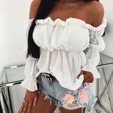 Women Summer Long Sleeve Tops, Off Shoulder Solid Color Blouse, Flare Bell Sleeve Loose Shirt 2024 - buy cheap